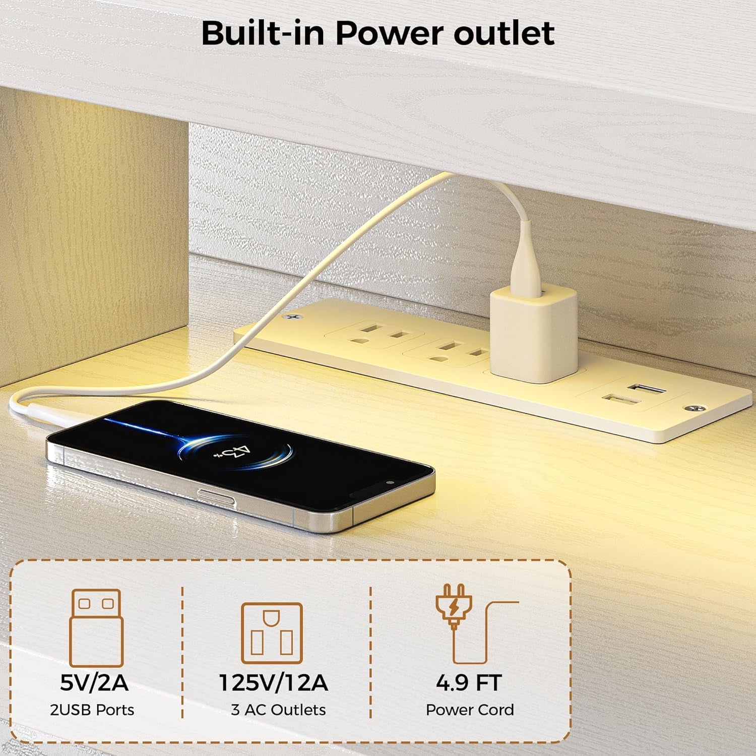 TV Stand for Tvs 85 Inch with Power Outlet and LED Lights, Entertainment Center with Storage Cabinets, Media TV Console with Drawers, Modern TV Stand for Living Room, White