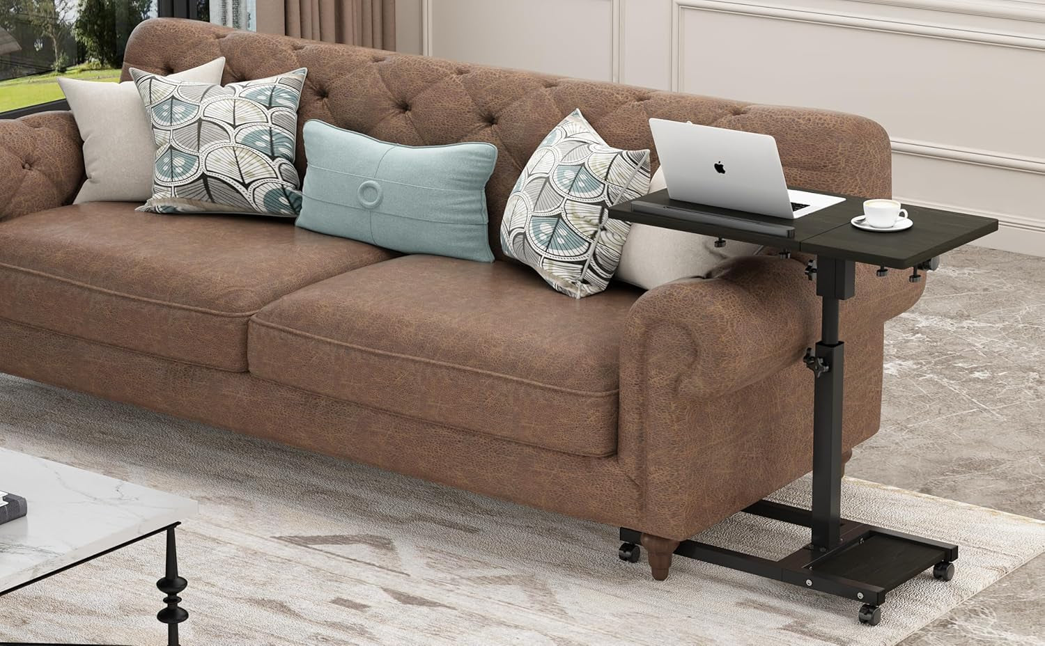 Mobile Adjustable Height Laptop Stand PC Portable Laptop Swivel Table Rolling Table with Wheels Caster and Mouse Pad (Dekuwood)