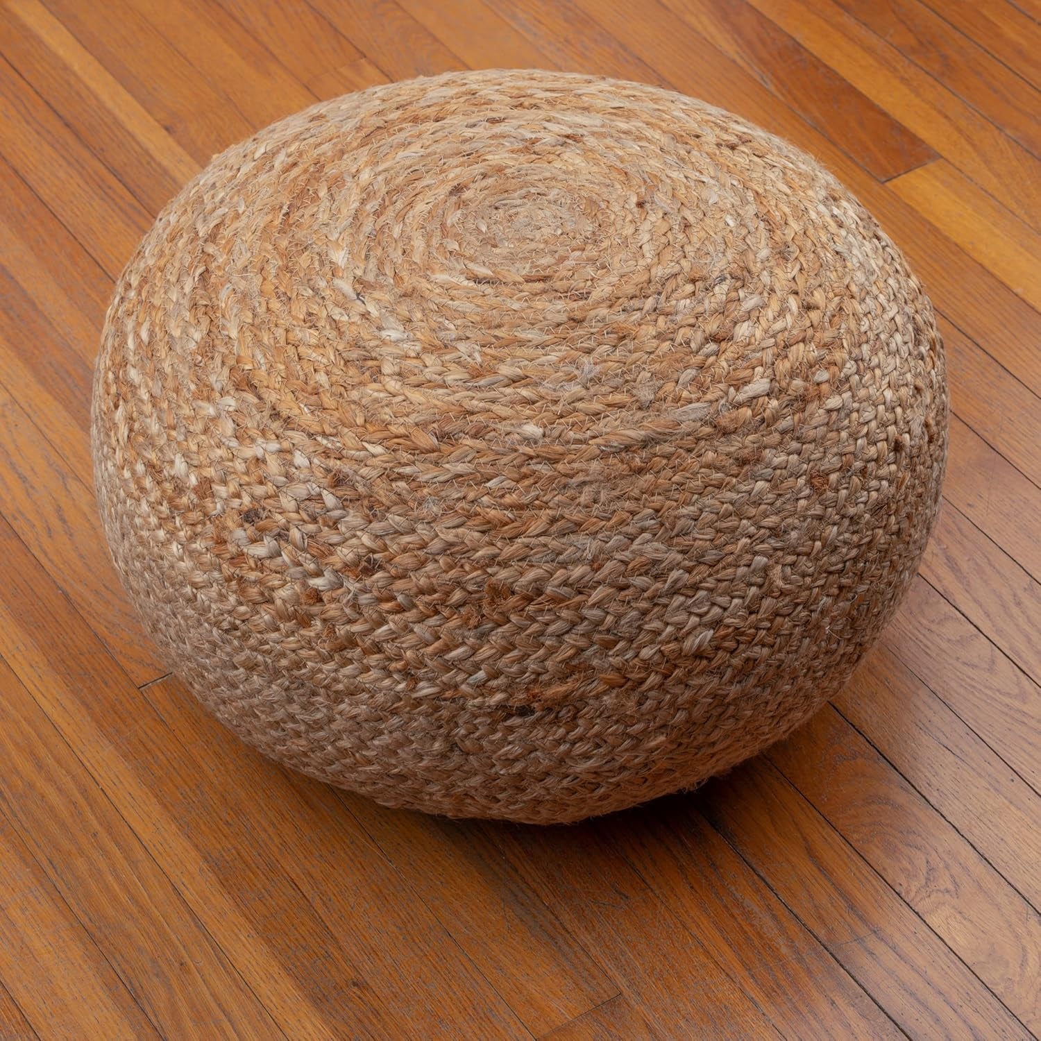 round Pouf Ottoman Footrest, Natural Jute Woven, Boho Pouf, Bohemian Style Casual Seating for Living Room, Bedroom, Patio Decor 19"X 19"X 10.5"