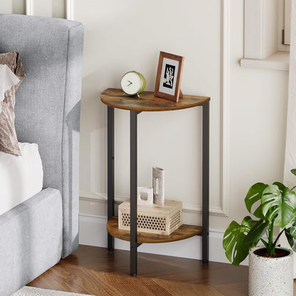 Side Table, Small End Table Set of 2, Half round Side Table, Half Moon Table, 2-Tier Narrow Sofa Table, Nightstand with Open Sheleves, Entryway Table for Living Room, Rustic Brown ET07L2BR