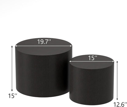 Nesting Coffee Table Set of 2, round Wood Black Coffee Tables Modern Circle Coffee Tables Side End Table for Small Spaces Living Room, Bedroom, Balcony, Office