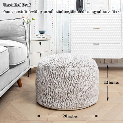 Pouf Ottoman Unstuffed Ottoman Foot Rest No Filler Soft Fur Foot Stool 20X20X12 Inches Fuzzy Chair Floor Pouf Chair with Storage for Living Room Bedroom Snow Coffee
