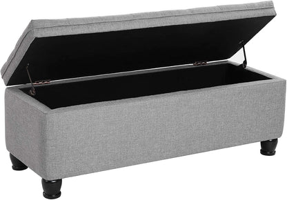 Storage Ottoman, Storage Bench, Tufted Entryway Bedroom Bench, 17.7 X 46.5 X 17.7 Inches, Hinges Easy Lid Operation, Wooden Legs, Linen-Look Cover, Loads 330 Lb, Light Gray ULOM070G02