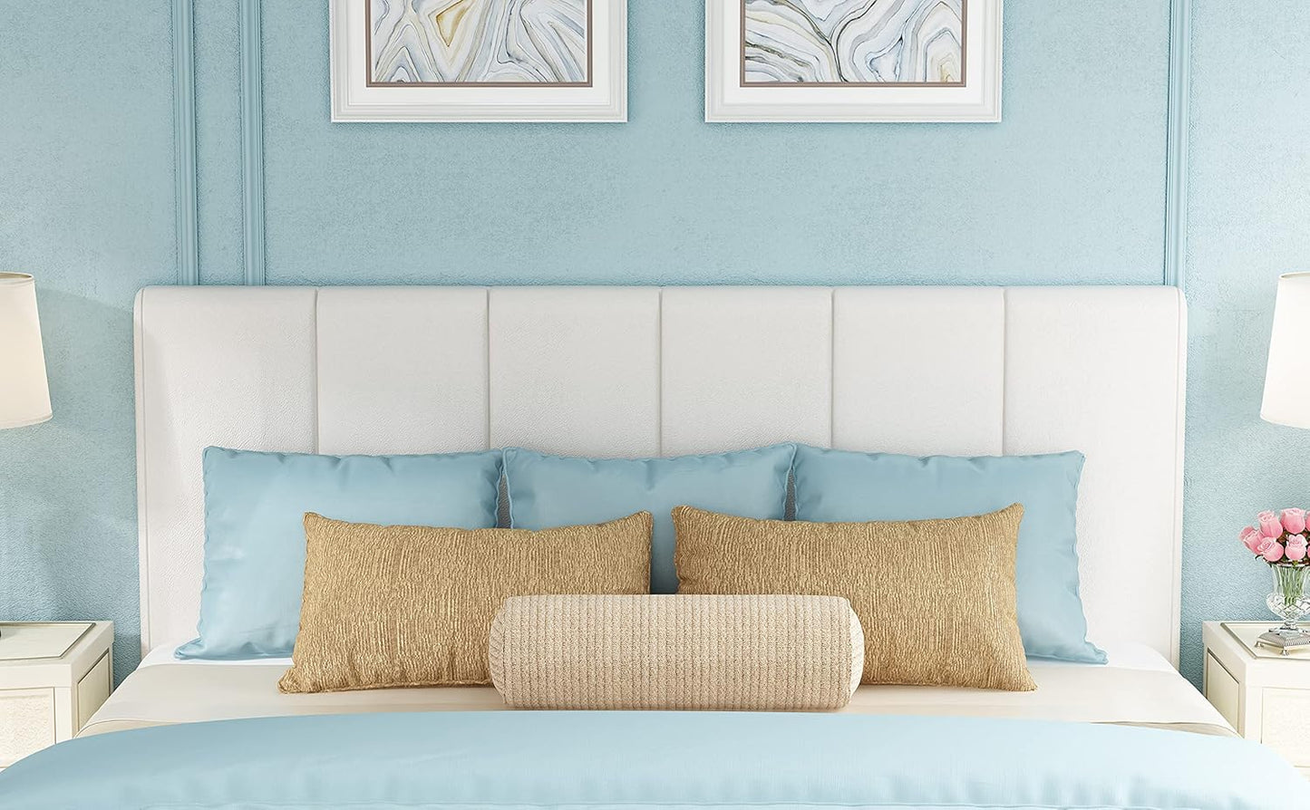 White Headboard King Size Upholstered Faux Leather Headboards King Bed Headboard Adjustable Height Head Board Panels