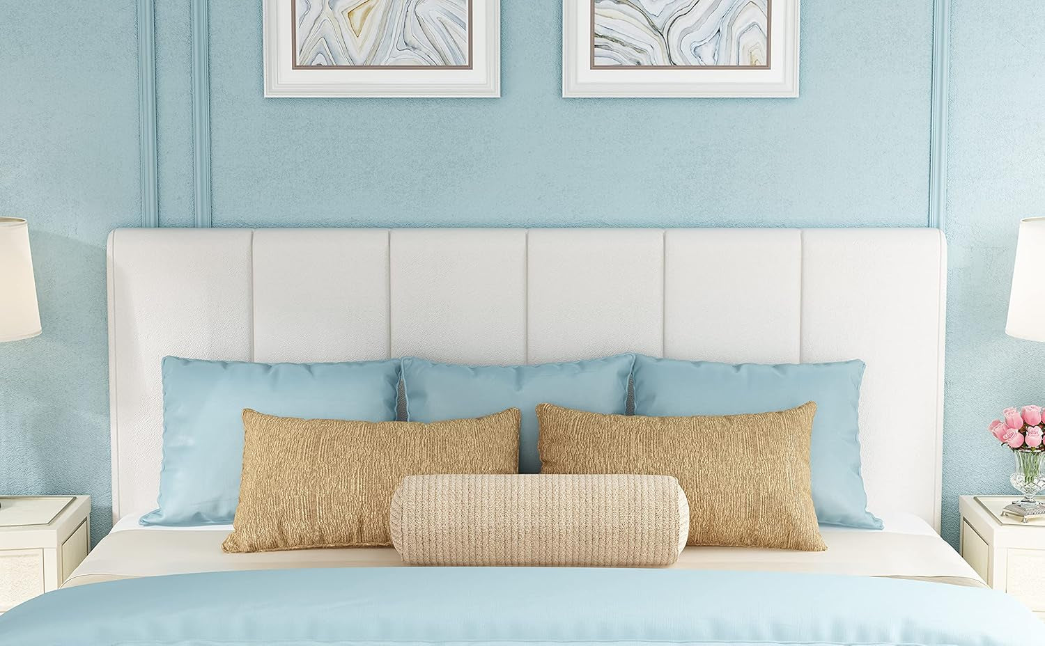 White Headboard King Size Upholstered Faux Leather Headboards King Bed Headboard Adjustable Height Head Board Panels