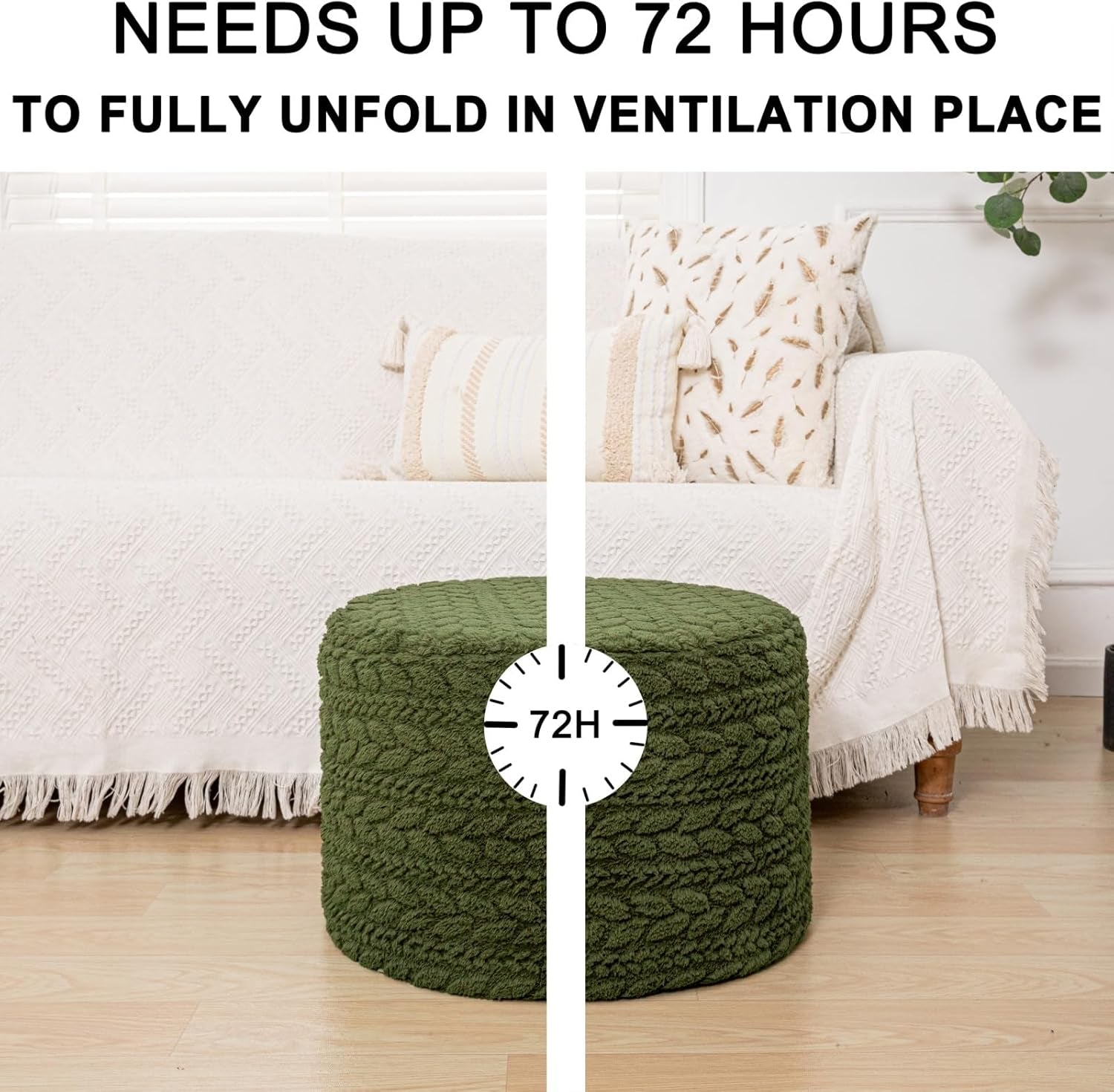 Round Pouf Ottoman 20 X 20 X 14 Inches Boho Poof Home Decor Floor Pouffe Ottoman Foot Rest for Couch Sofa Bean Bag Chairs Living Room Bedroom (Green)