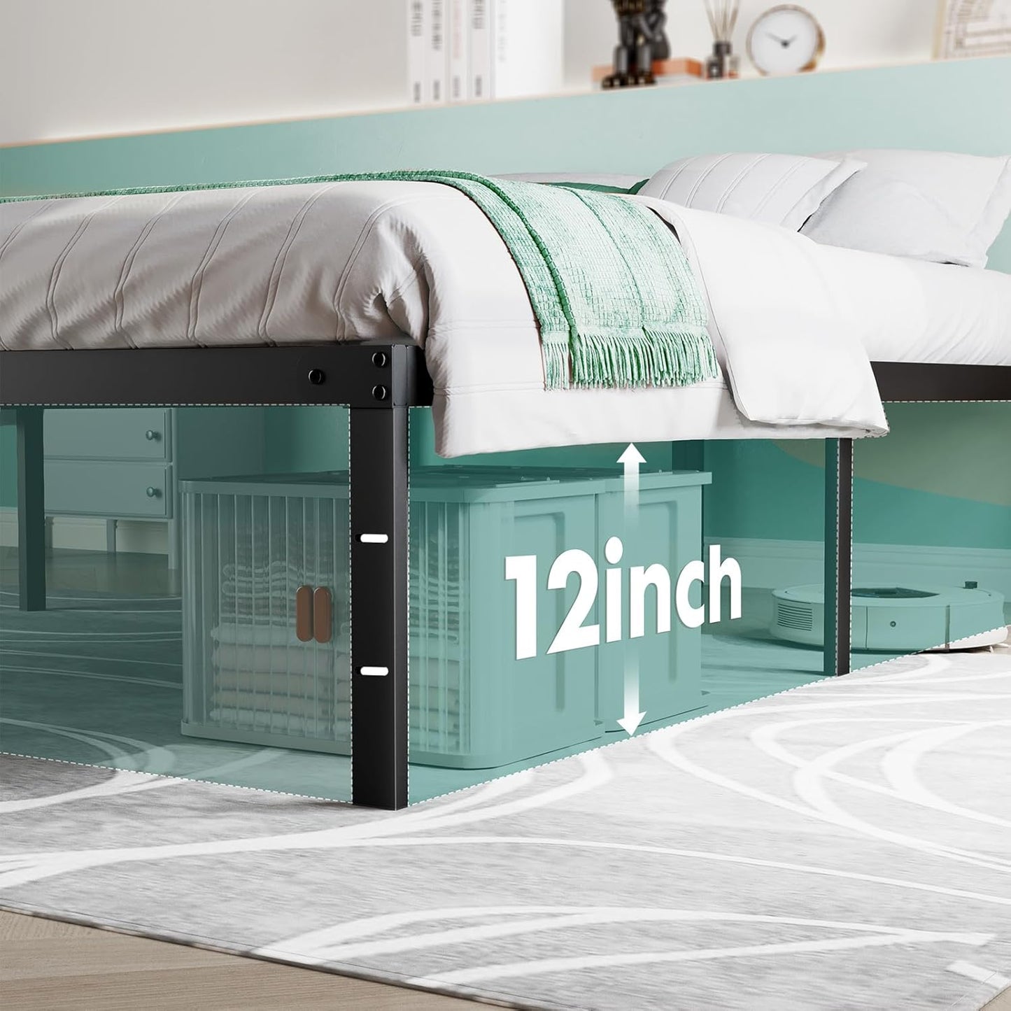 Queen Bed Frame - Heavy Duty Metal Platform Bed Frames Queen Size with Storage Space under Frame, No Box Spring Needed, 14 Inches, Sturdy Steel Slat Support