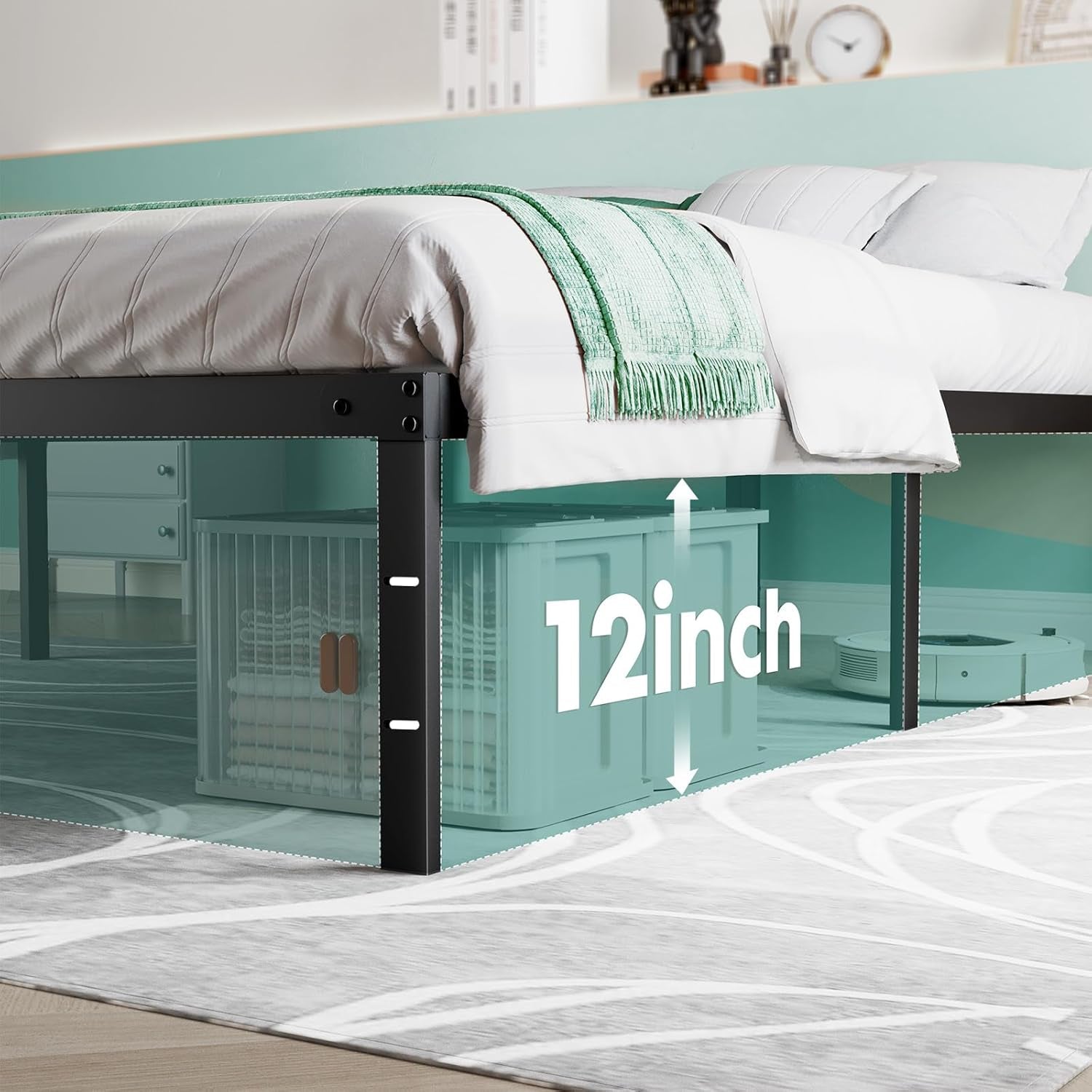 Queen Bed Frame - Heavy Duty Metal Platform Bed Frames Queen Size with Storage Space under Frame, No Box Spring Needed, 14 Inches, Sturdy Steel Slat Support