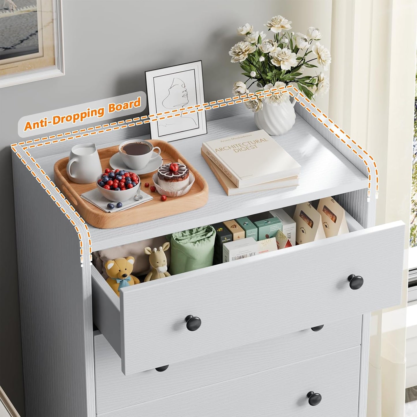 4-Drawer Dresser for Bedroom - White Wood Chest of Drawers Closet Storage Cabinet Organizer for Bedroom, Living Room, Hallway & Office