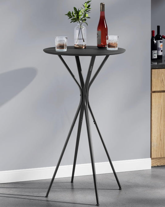 Bar Table, round Cocktail High Top Pub Bistro Table for Events Party, Kitchen Dining, Home Bar, 23.6 X 23.6 X 41.3 Inches, Sturdy Metal Frame, Modern Style, Easy to Assemble, Black