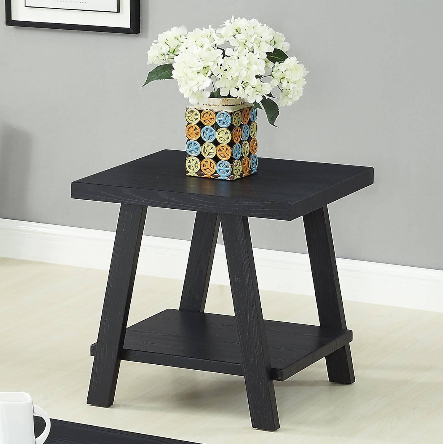 Athens Contemporary 3-Piece Wood Shelf Coffee Table Set , Black
