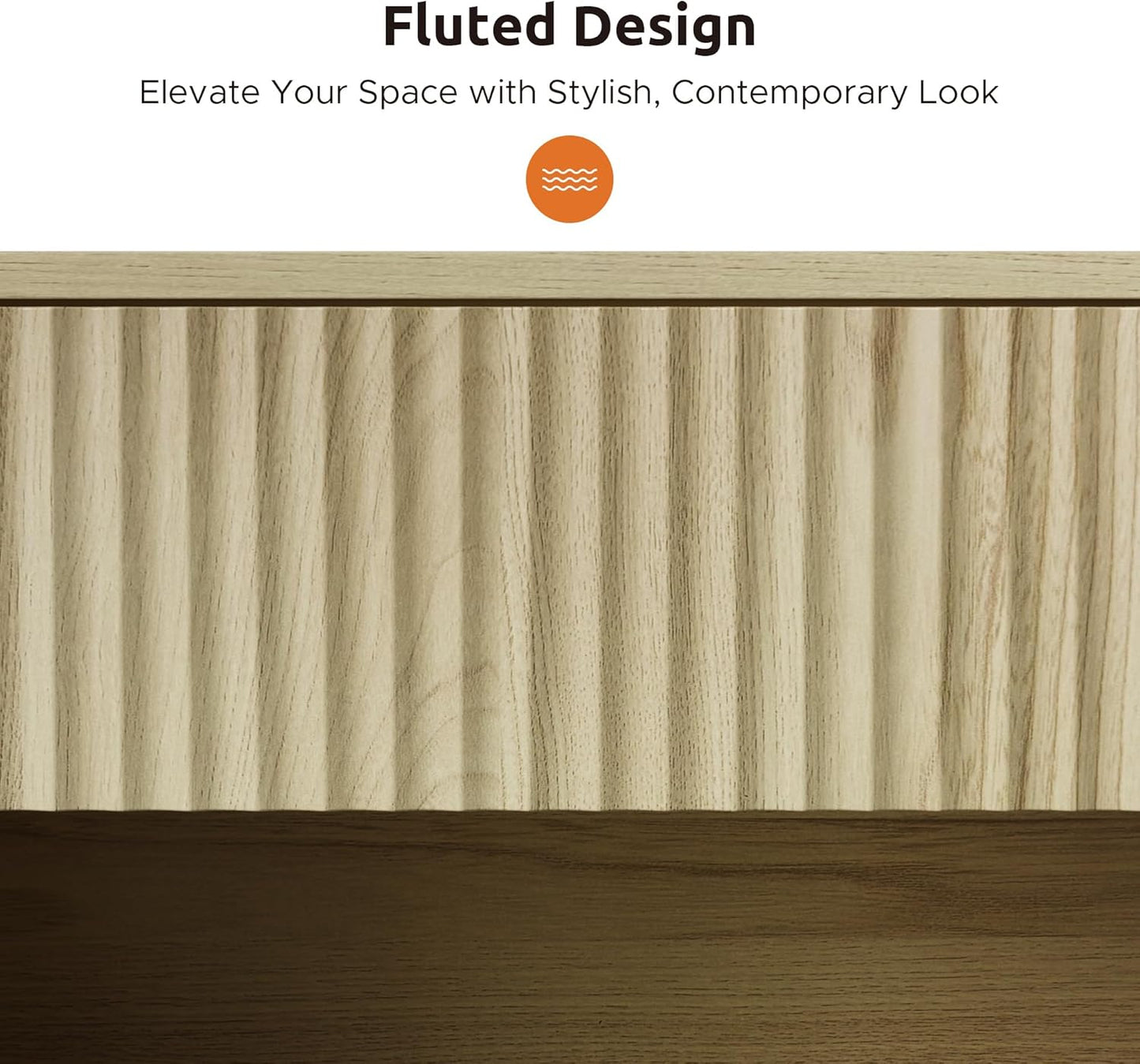 Nightstand Bedside Table Storage Drawer - Large Mid Century Modern Night Stand with Fluted Wood Drawer and Open Shelf Bed Side Table for Bedroom Study Room, Natural Oak