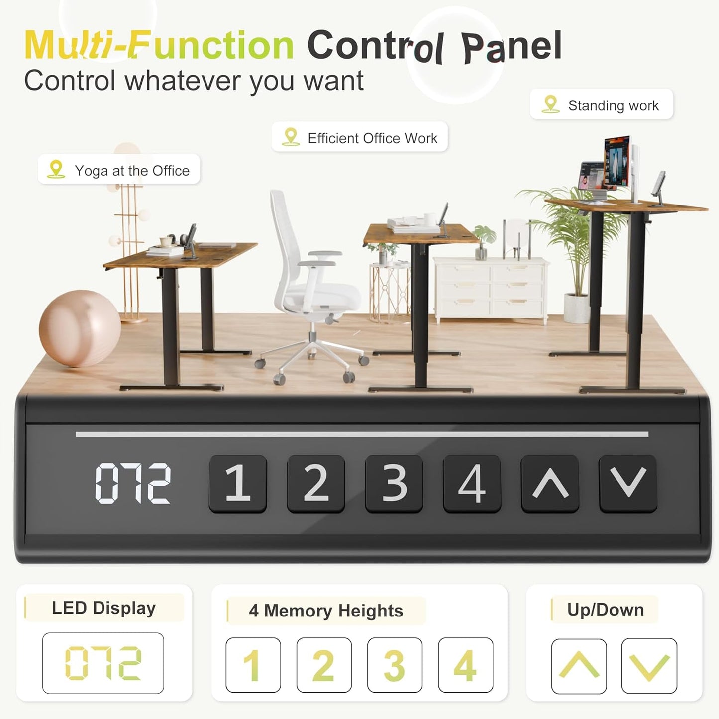 Electric Standing Desk, 45 X 24 Inches Sit Stand up Desk, Sit Stand Height Adjustable Home Office Desk with 4 Height Position Memory - with Splice Board (Rustic Brown, 45)