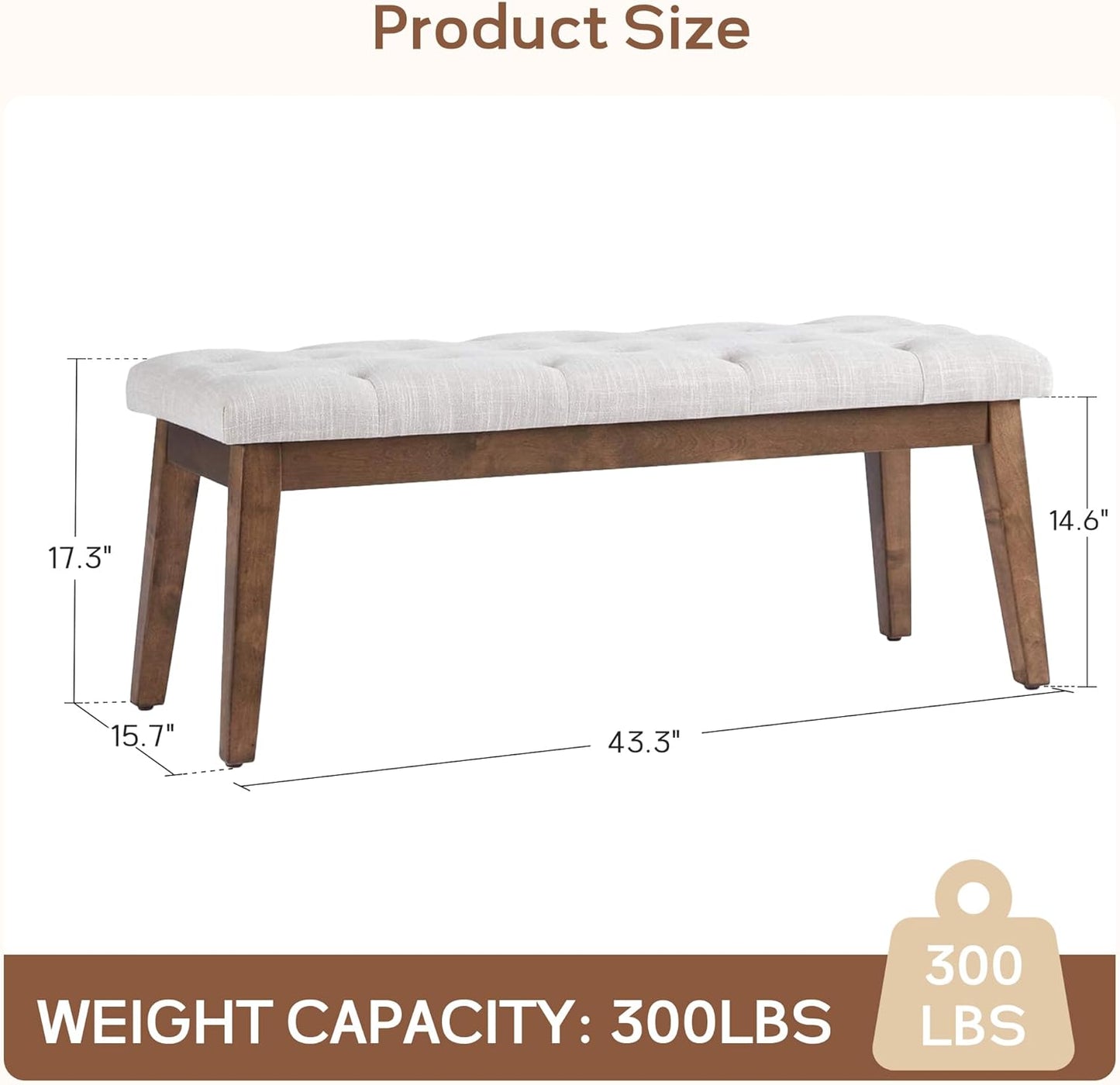 Bedroom Bench for End of Bed, Upholstered Dining Seat for Kitchen, Button-Tufted Ottoman Bench for Entryway and Living Room, Beige