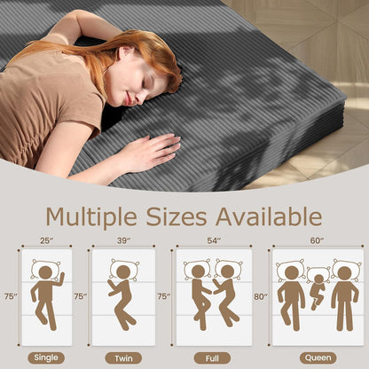 6-Inch Tri-Fold Mattress Twin Size - Foldable Futon Sofa Bed with Removable Washable Cover, Folding Memory Foam Futon Mattress | Non-Slip Bottom & Carry Handles for Guest, Camping, Dorm
