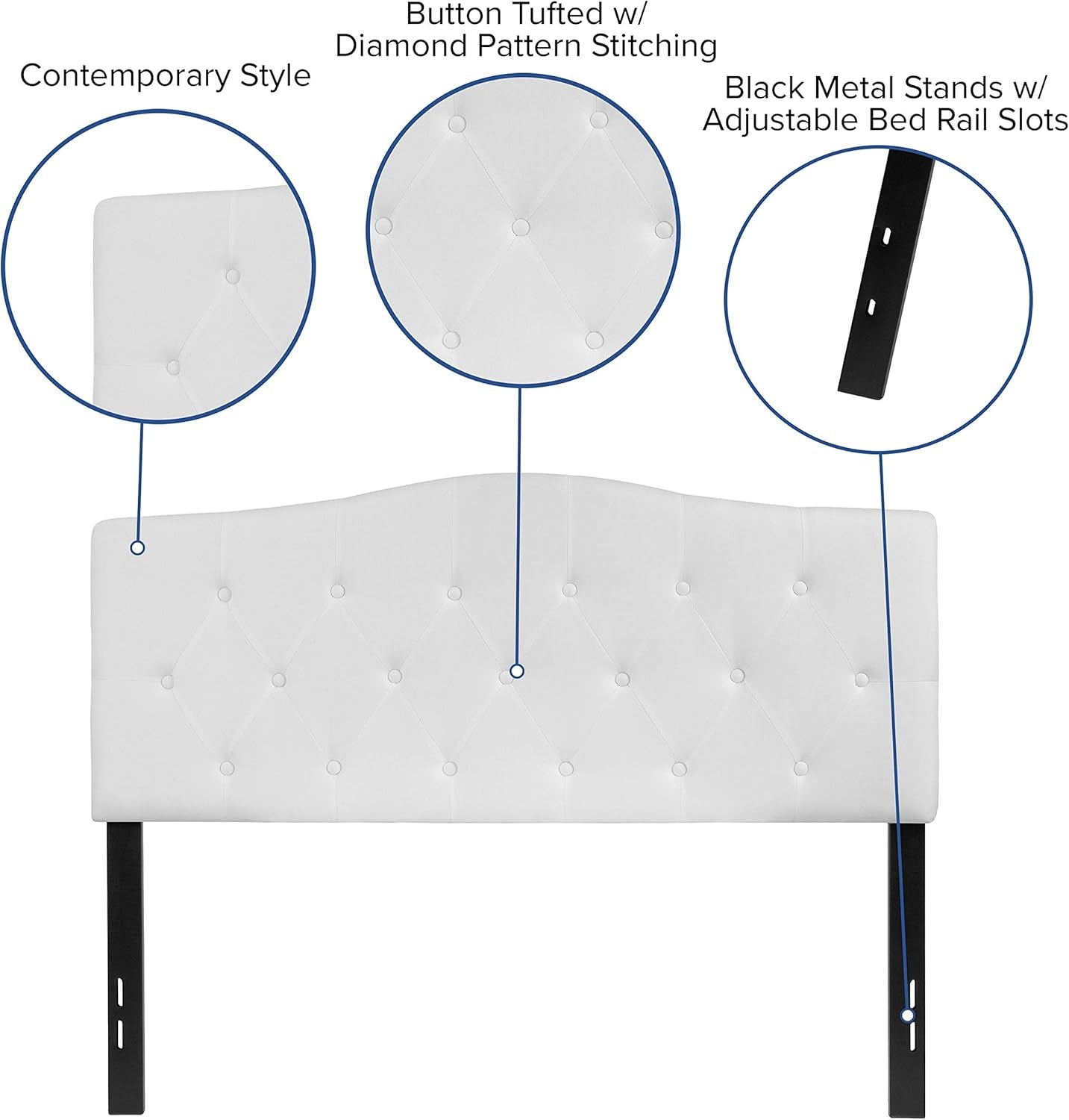 Tufted Upholstered Full Size Headboard in White Fabric