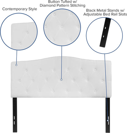 Tufted Upholstered Full Size Headboard in White Fabric