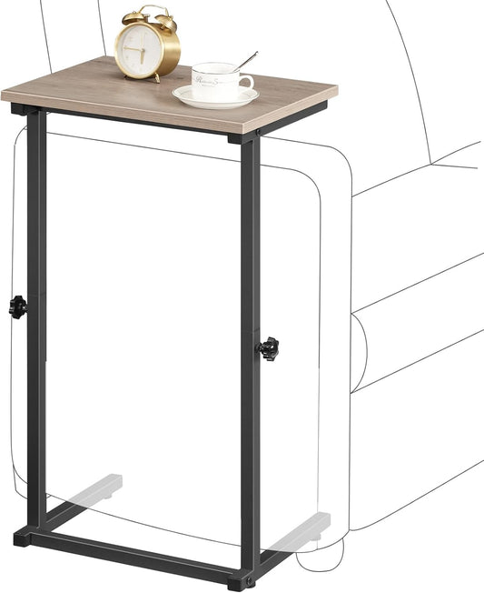 C Shaped End Table, Adjustable Height Side Table for Sofa, Couch Table for Small Space, Slide under Small Tray Side Table for Living Room, Bedroom, Greige and Black BG71SF01