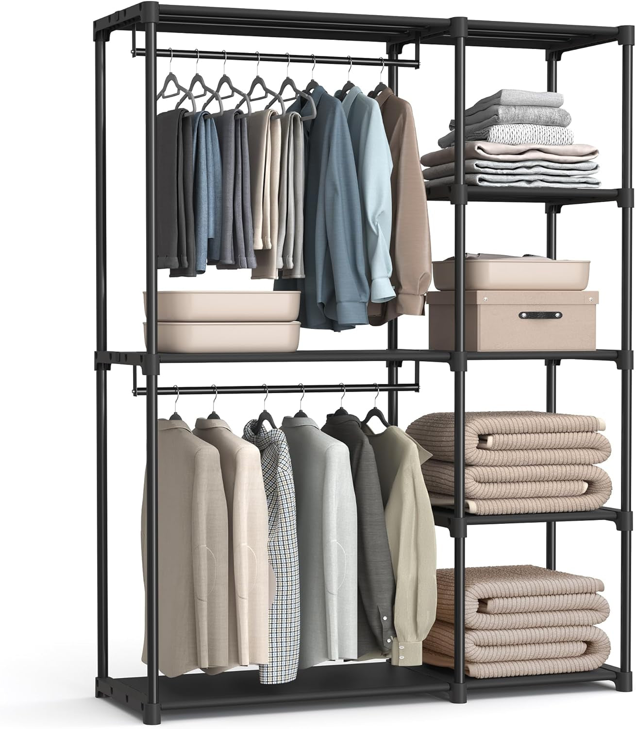 Portable Closet, Freestanding Closet Organizer, Clothes Rack with Shelves, Hanging Rods, Storage Organizer, for Cloakroom, Bedroom, 48.8 X 16.9 X 71.7 Inches, Black URYG026B02