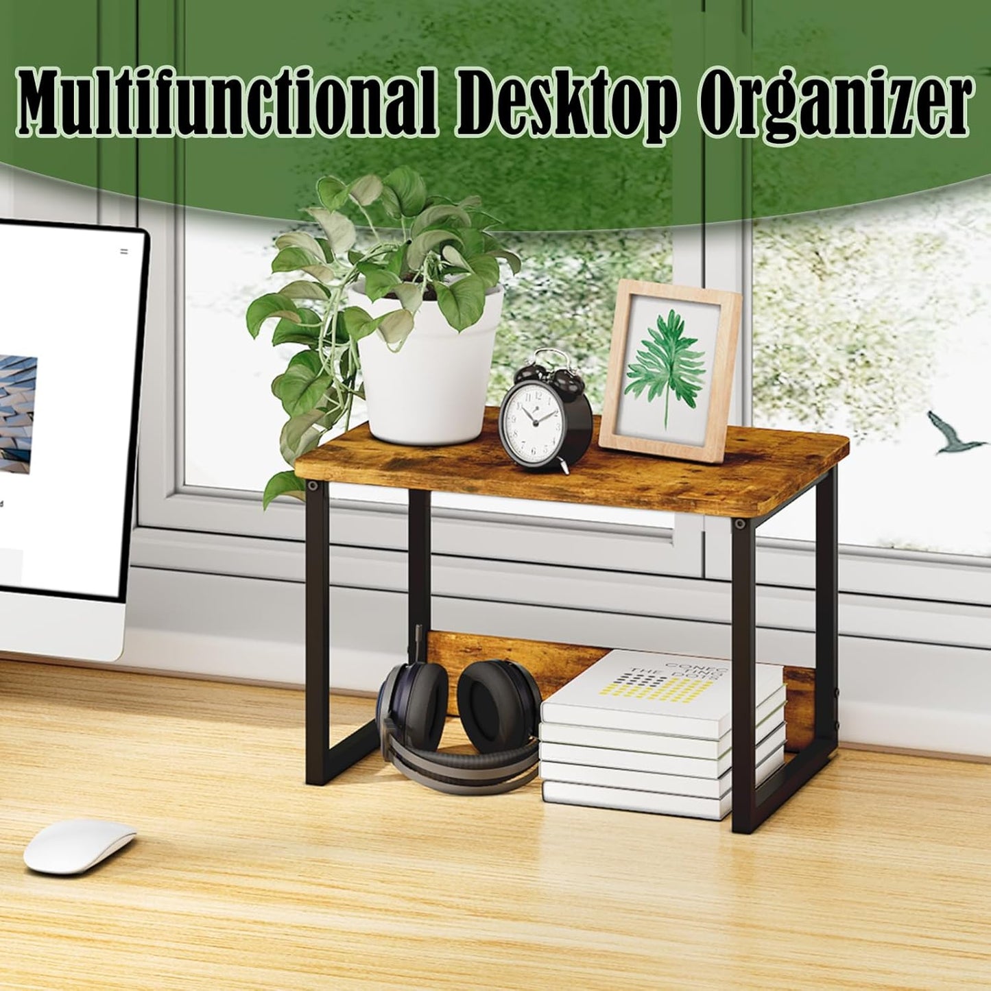 Printer Stand with Storage for Desk, Desktop Printer Stand Shelf Organzier for Home/Office Heavy Duty Printer Riser under Desk Small Printer Table for Fax Machine Copier Scanner(Rustic Brown)