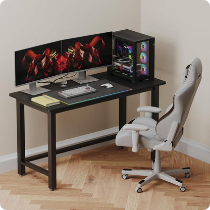 51" Home Office Desk Modern Computer Desk 51.2X23.6X29.5 Inches PC Table with Thicken Frame Industrial Style Sturdy Metal Frame Furniture for Writing Gaming Black+Black