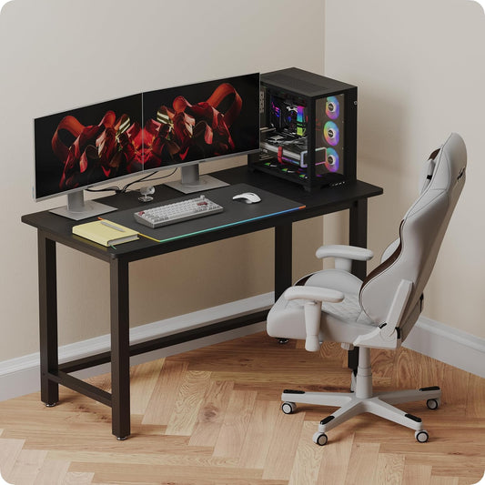51" Home Office Desk Modern Computer Desk 51.2X23.6X29.5 Inches PC Table with Thicken Frame Industrial Style Sturdy Metal Frame Furniture for Writing Gaming Black+Black