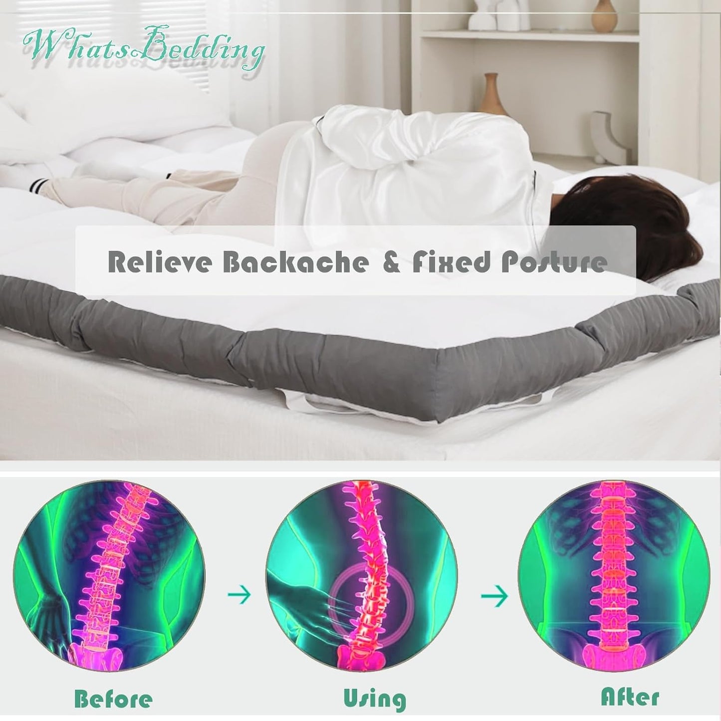 Memory Foam Mattress Topper Queen Size Memory Foam Filled Warming Cooling Fluffy & Soft Pillow Top, Anti-Slip Bottom, 4 Elastic Straps, 80X60 Inch, Queen