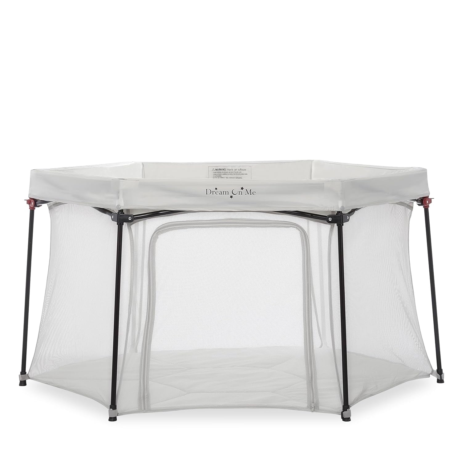 Dream on Me Onyx Baby Playpen, Zipper Access Door, Breathable Mesh Sides, Soft Comfortable Mattress Padded Floor, Easy Fold Design with Travel Carry Bag, Compact Easy to Fold Design - Grey