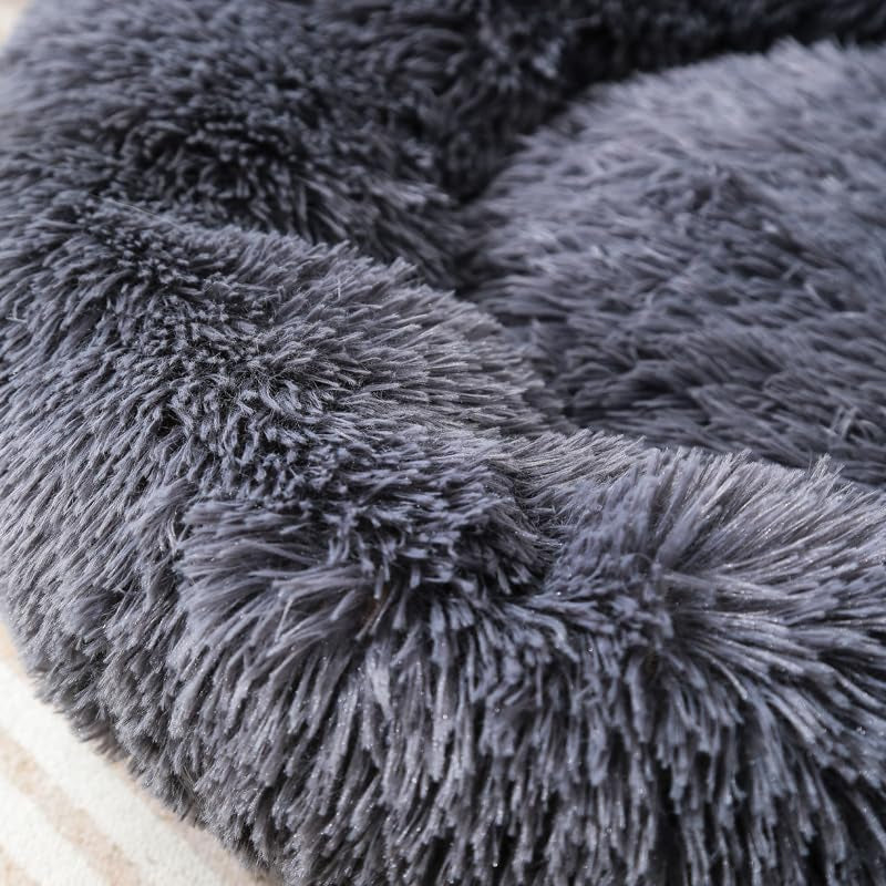 Donut Dog Bed Cat Bed Fluffy Calming Pet Bed Dog round Bed Cat round Bed Warm Kitten Nest Ideal for 3Kg Pet, Small, Dark Light