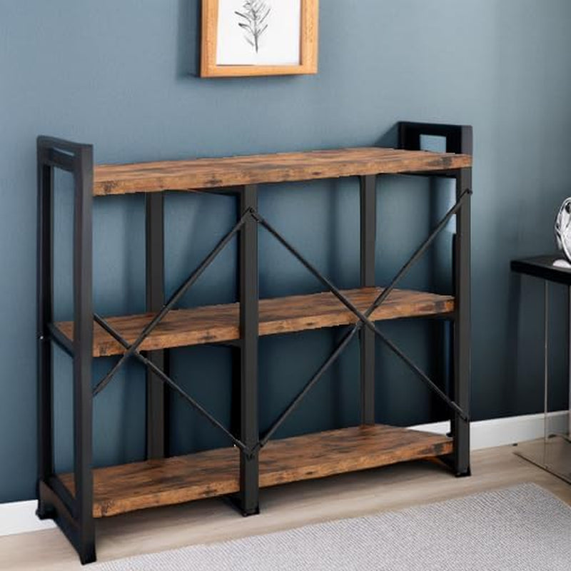 Rustic Entryway Console Table, Long Hallway Table 55 in 3-Tier, TV Stand Entertainment Center Media Stand for Living Room, Industrial Style, Vintage Brown | Rustic, Long, Living Room