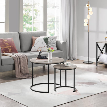 Nesting Coffee Table Set of 2, Nesting Table, Rustic Stacking Side Tables, Nesting End Table Set W/Round Wooden Tabletop and Sturdy Metal Base for Living Room,Small Space, Gray | Nesting Table, Rustic, Stacking Side Tables, Living Room, Small Space