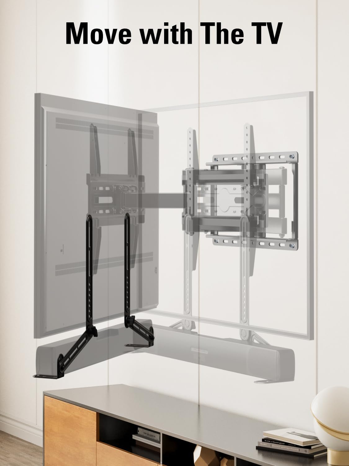 Soundbar Mount Bracket for Mounting above or under TV Fits Most of Sound Bars up to 15 Lbs, with Detachable Long Extension Plates MD5420
