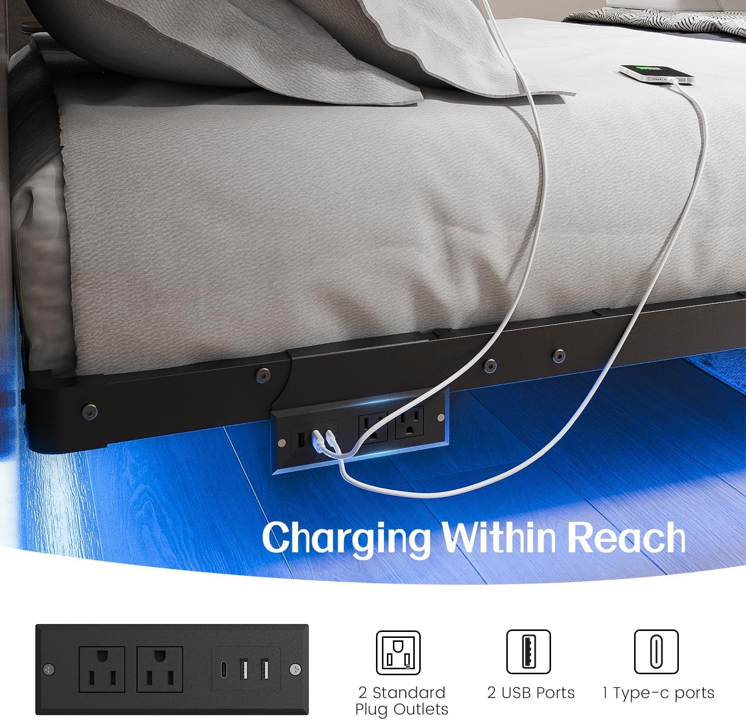 Full Size Modern Floating Bed Frame with Smart LED Lights, USB Charging Station, Sturdy Metal Platform, No Box Spring Needed, and Easy Assembly