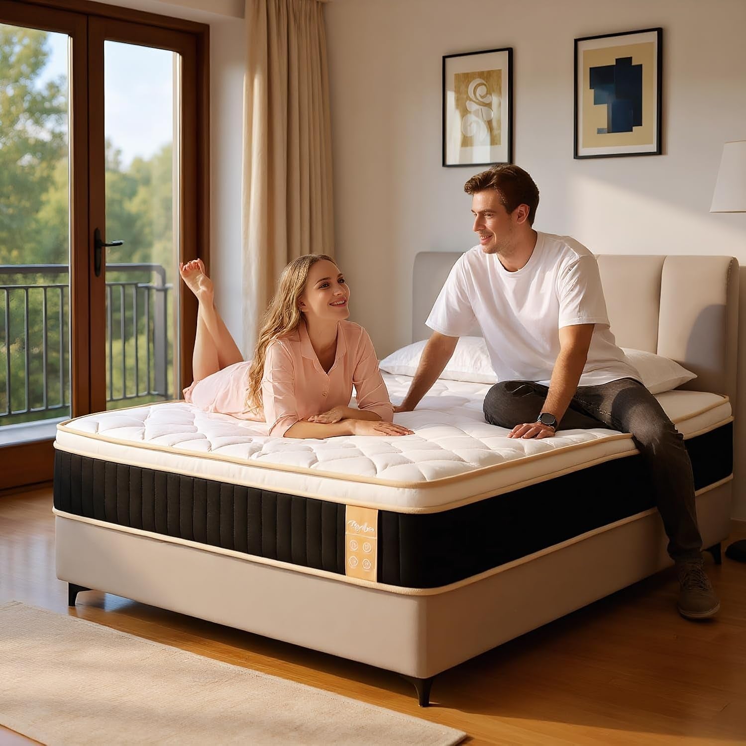 King Size Mattress,14 Inch Hybrid Mattress-Medium Firm Support for Side and Back Sleepers|Pressure-Relieve Memory Foam&Motion-Isolating Pocket Springs for a Quiet Night|Skin-Friendly&Breathable Cotton