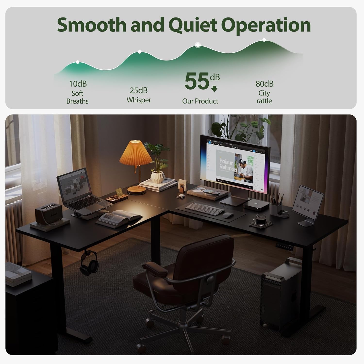 L Shaped Standing Desk Adjustable Height, Electric Corner Standing Desk, 63 X 55 Inch Sit Stand Computer Table with Splice Board, Gaming Table, Black