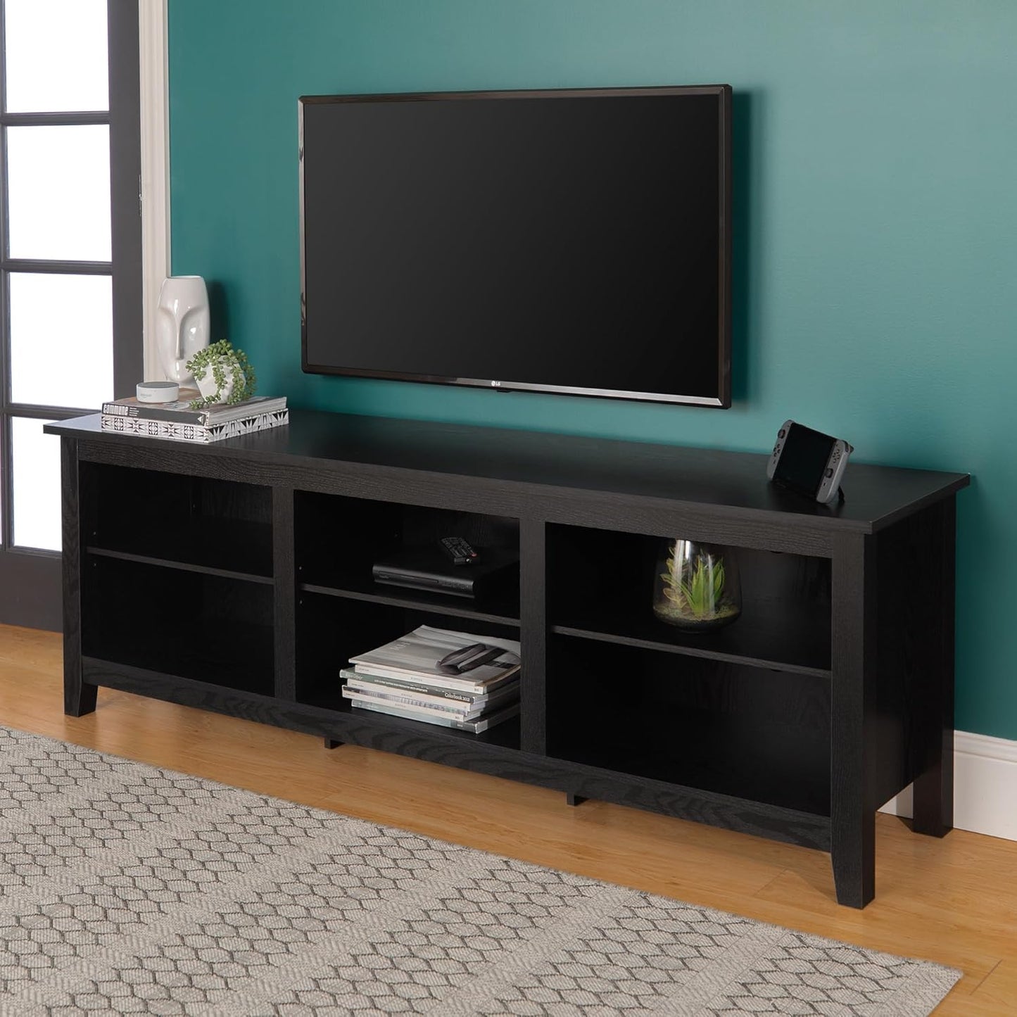 Wren Classic 6 Cubby TV Stand for Tvs up to 80 Inches, 70 Inch, Black