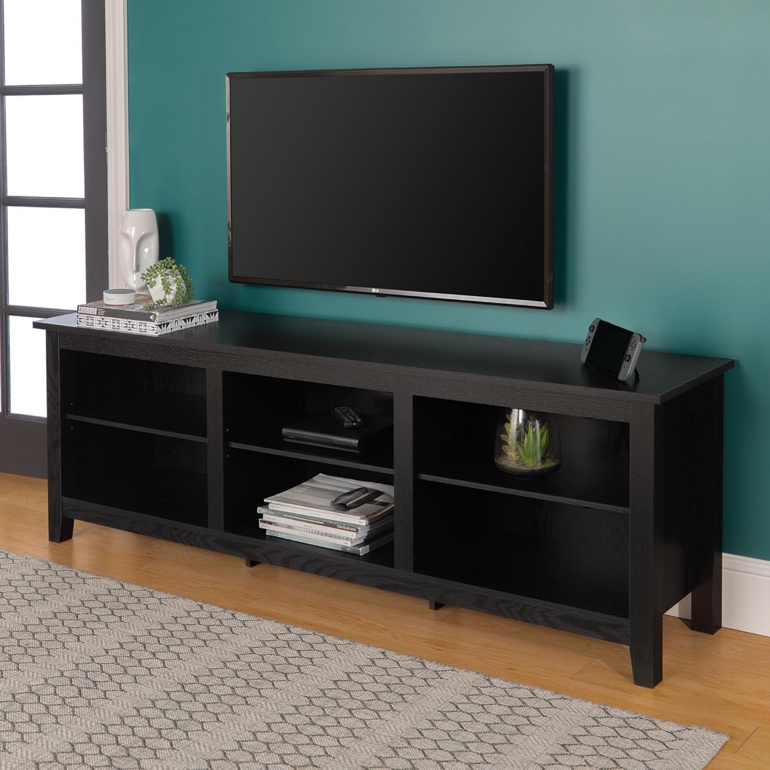Wren Classic 6 Cubby TV Stand for Tvs up to 80 Inches, 70 Inch, Black