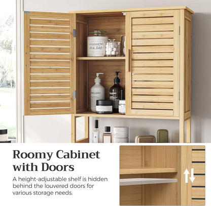 over the Toilet Storage Cabinet, Bathroom Cabinet with Adjustable inside Shelf and Bottom Stabilizer Bar, Space-Saving Toilet Rack, Natural Beige UBTS010N01