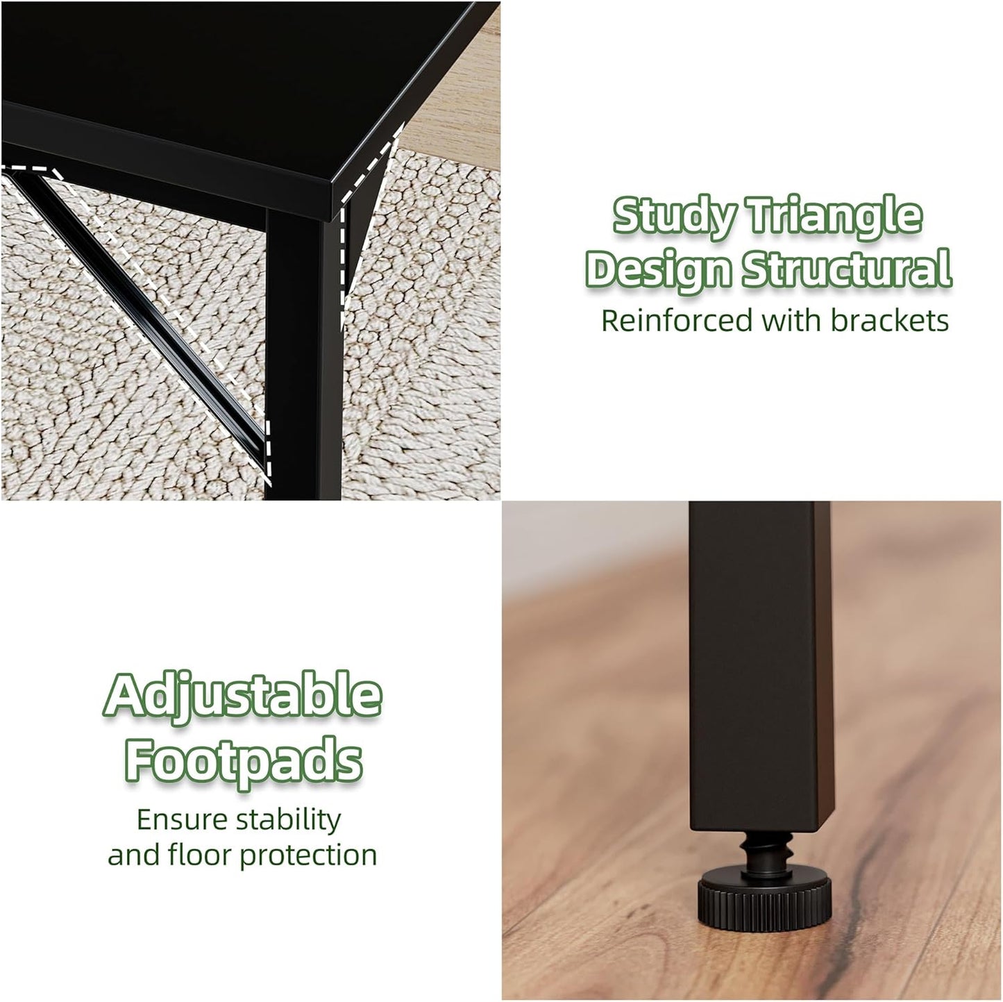 47 Inch Computer Desk, Home Office Desk Study Writing Kid Table, Simple PC Gaming Desk, Adjustable Feet, Black