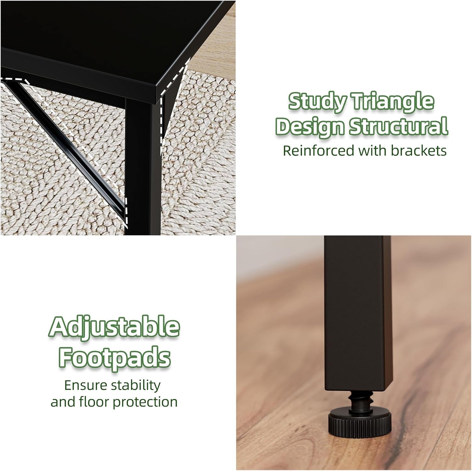 47 Inch Computer Desk, Home Office Desk Study Writing Kid Table, Simple PC Gaming Desk, Adjustable Feet, Black