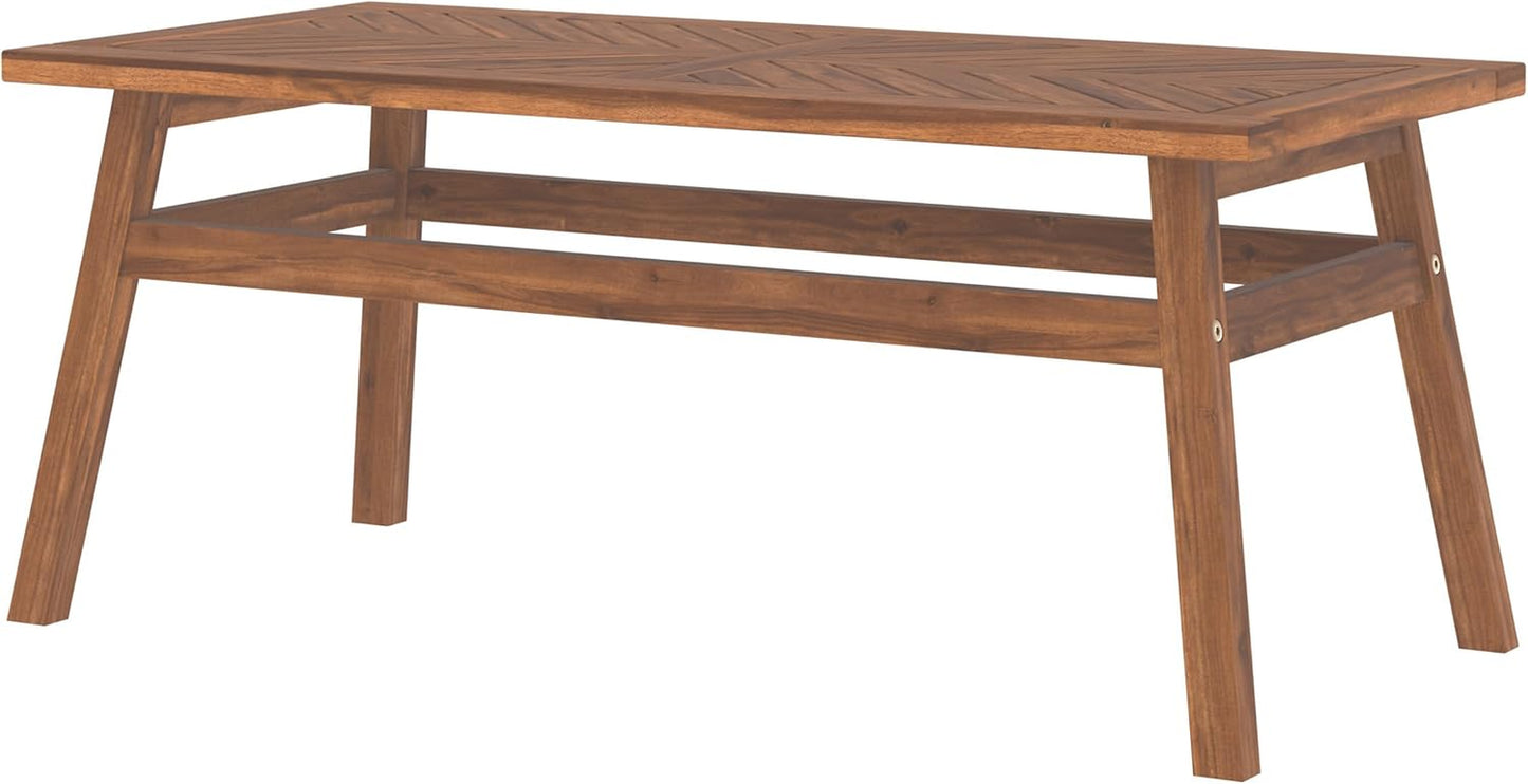 Outdoor Patio Wood Chevron Rectangle Coffee Table All Weather Backyard Conversation Garden Poolside Balcony, 42 Inch, Brown