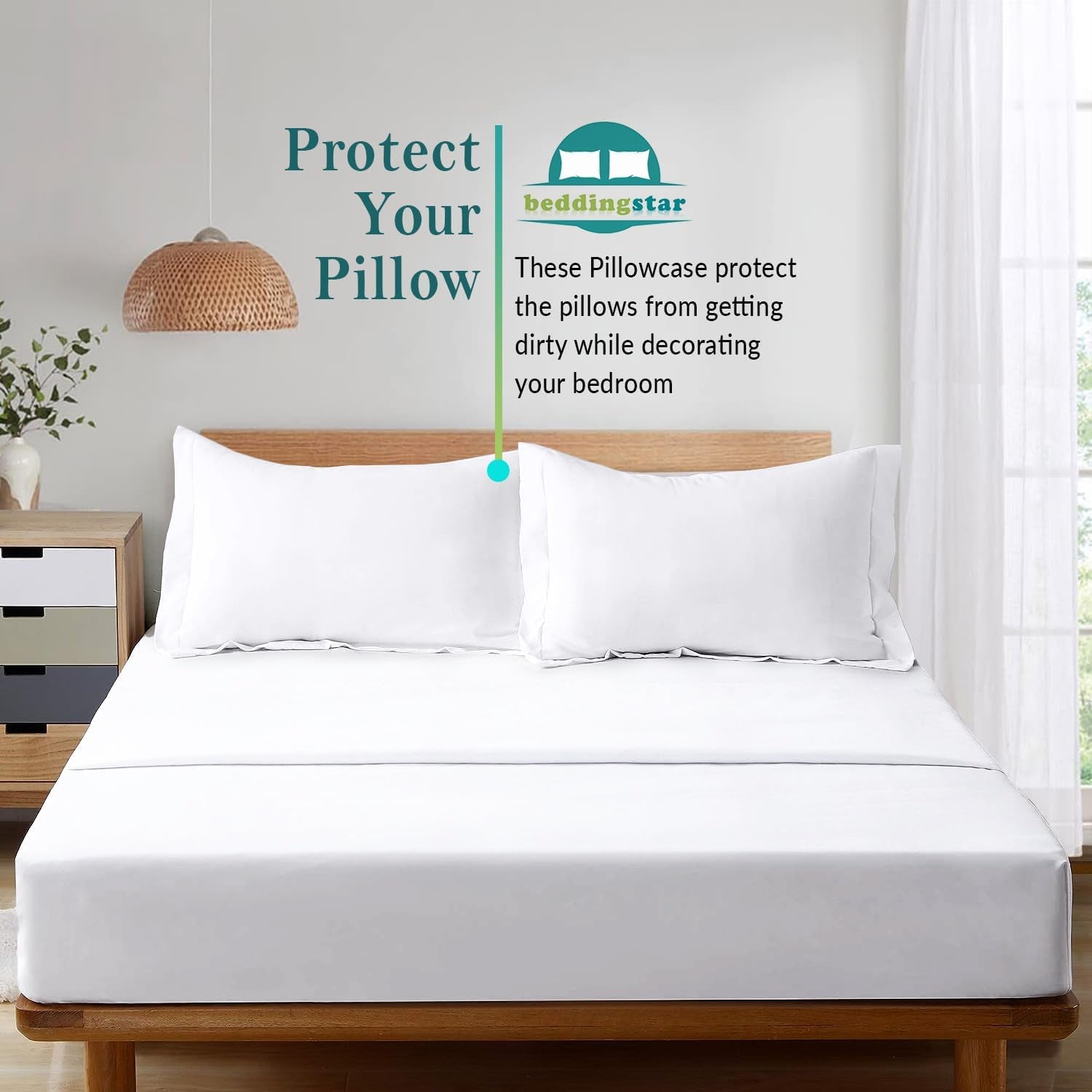 King Pillow Shams Set of 2 White Pillow Shams King Size 20X36 Pillow Covers 100% Egyptian Cotton 600 Thread Count Soft Skin Friendly Cushion Cover Cases Decorative Pillow Shams for Bed