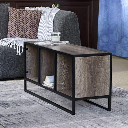 Jamestown TV Stand Coffee Table with Square Cube Storage Compartments Ashwood Rustic Wood Grain and Black Metal