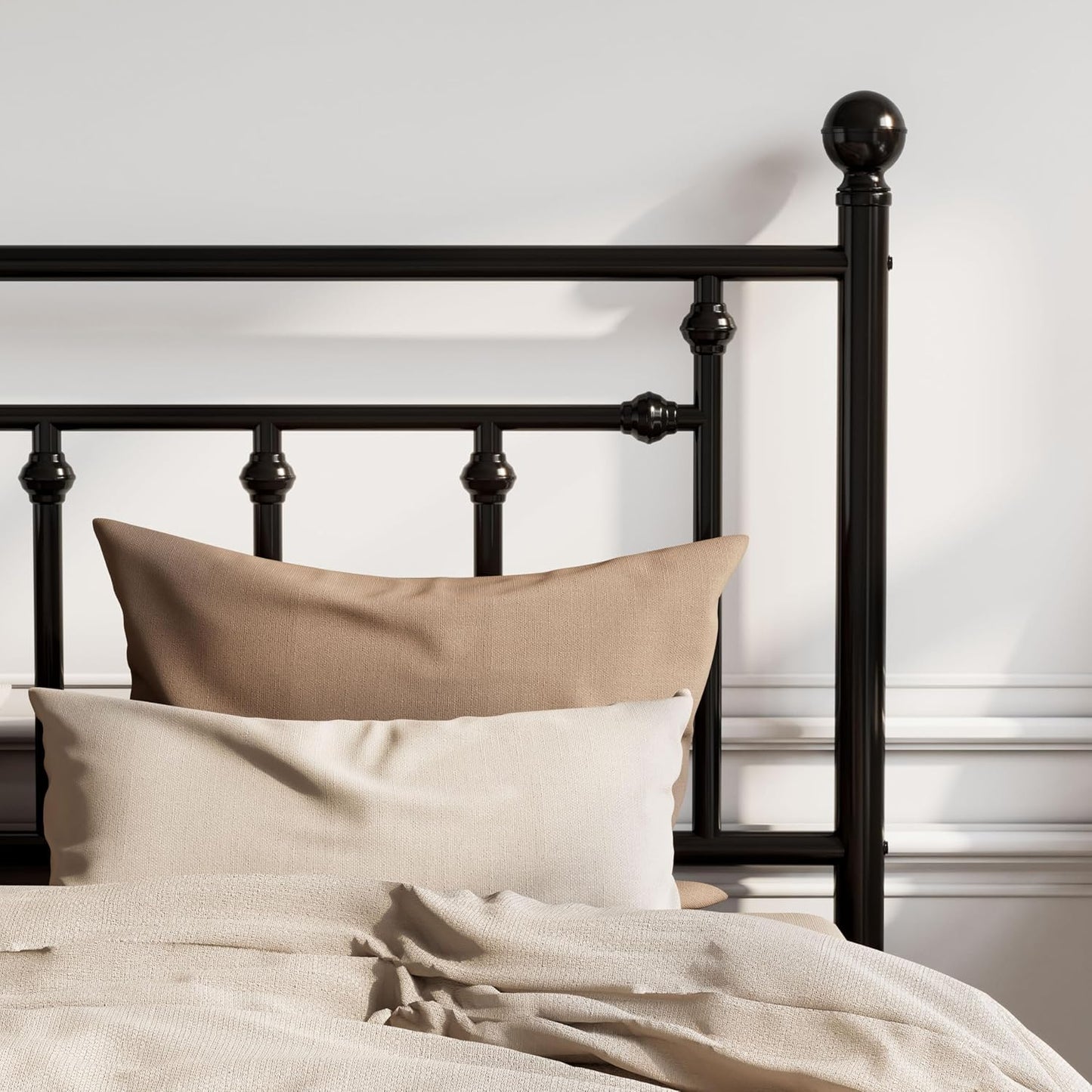 14'' Queen Size Metal Platform Bed Frame/Victorian Headboard and Footboard/Steel Slats Mattress Foundation for Storage/No Box Spring Needed/Noise Free/Black