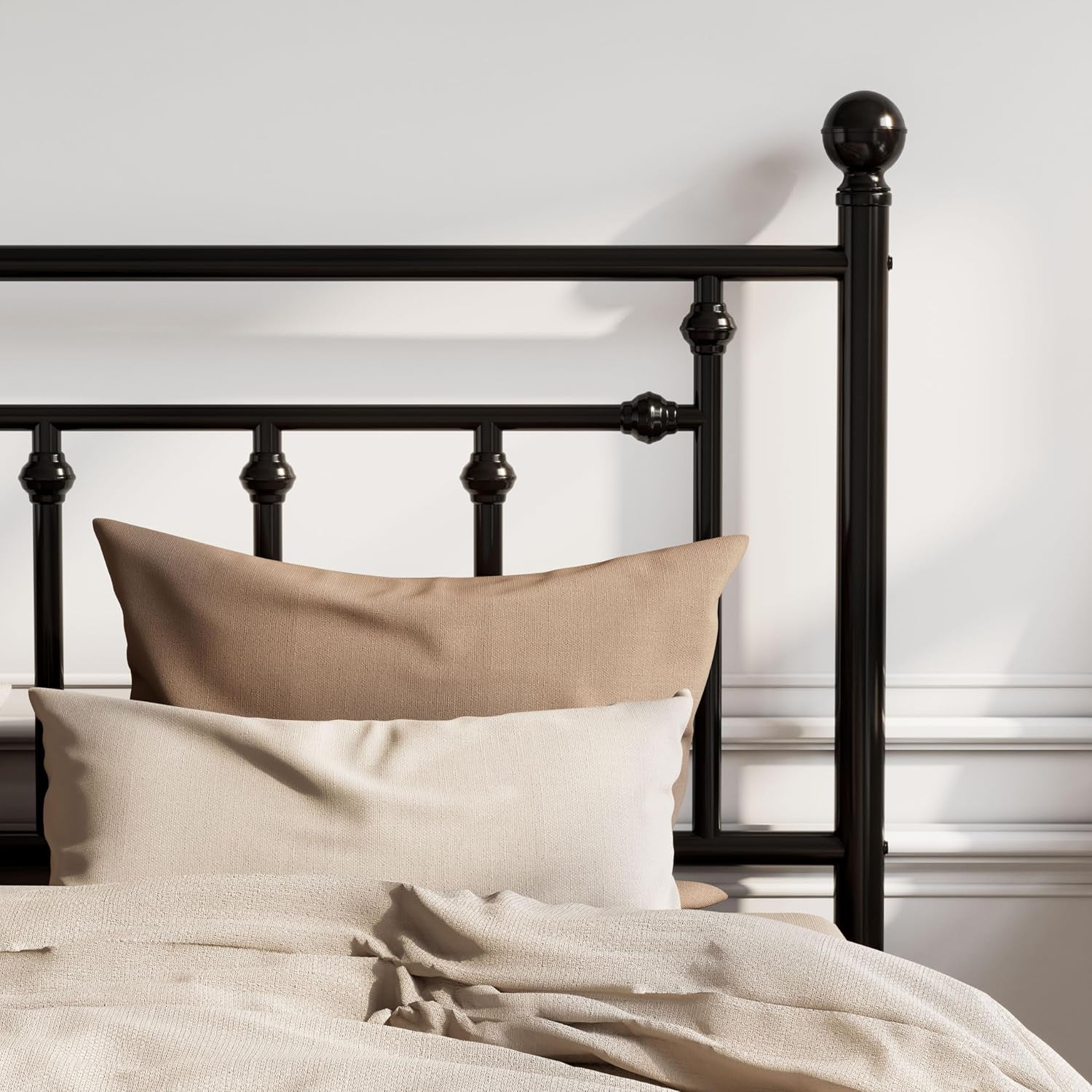 14'' Queen Size Metal Platform Bed Frame/Victorian Headboard and Footboard/Steel Slats Mattress Foundation for Storage/No Box Spring Needed/Noise Free/Black