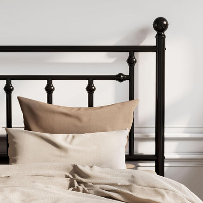 14'' Queen Size Metal Platform Bed Frame/Victorian Headboard and Footboard/Steel Slats Mattress Foundation for Storage/No Box Spring Needed/Noise Free/Black