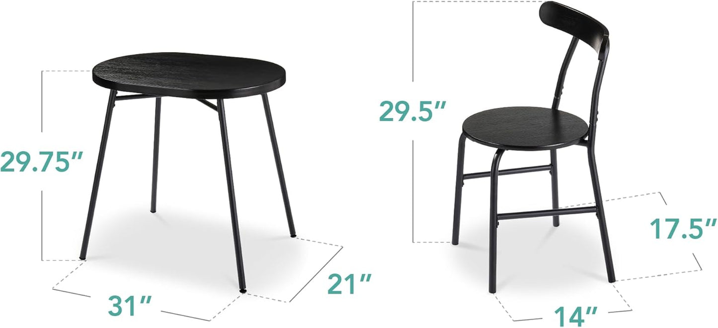 3-Piece Modern Oval Dining Table Set, Small Kitchen Dinette W/ 2 Chairs, Metal Frame, Curved Backrests - Black/Black