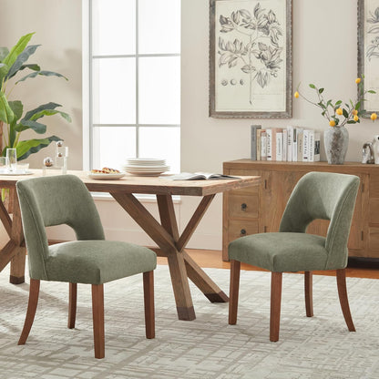 Wooden Dining Chairs Set of 2, Modern Fabric Upholstered Dining Room Chair Kitchen Chairs, Farmhouse Dinner Chair for Kitchen Dining Room, Green