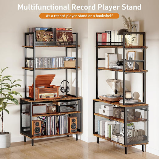 Record Player Stand with Vinyl Storage Shelf, 5-Tier Large Record Player Table with Storage Rack, Turntable Stand Vinyl Record Cabinet Organizer for Living Room Bedroom, Holds up 400+ Albums
