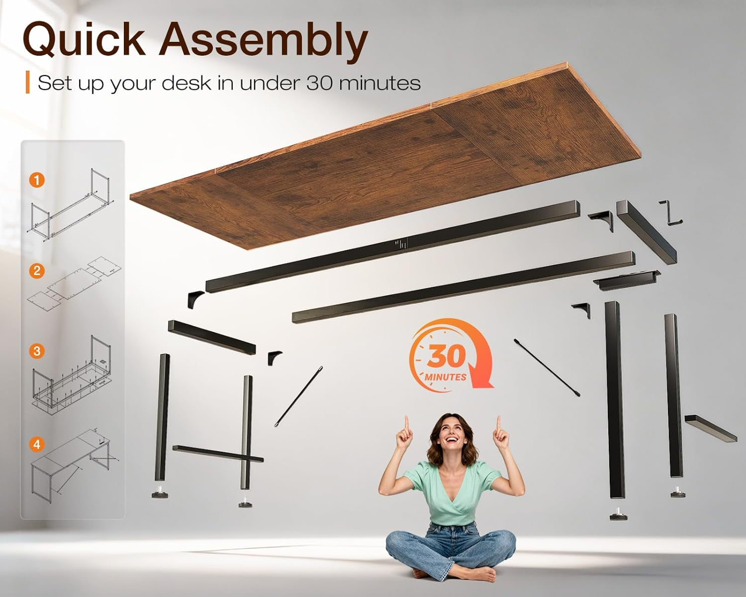 71 Inch Computer Desk with USB Ports, Large Office Desk, Long Study Student Writing Desk, Rustic Brown